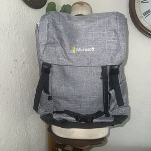 Microsoft Logo Computer Top Loader Buckle Flap Backpack Book Bag Pack Gray